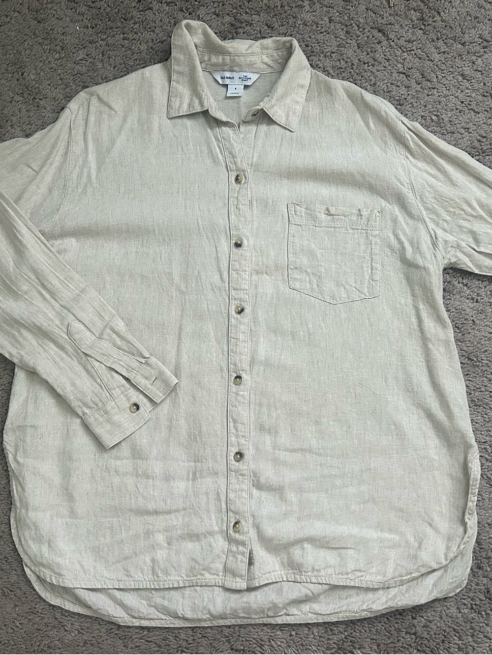 Old Navy Men's Light Beige Button-Down Linen Shirt